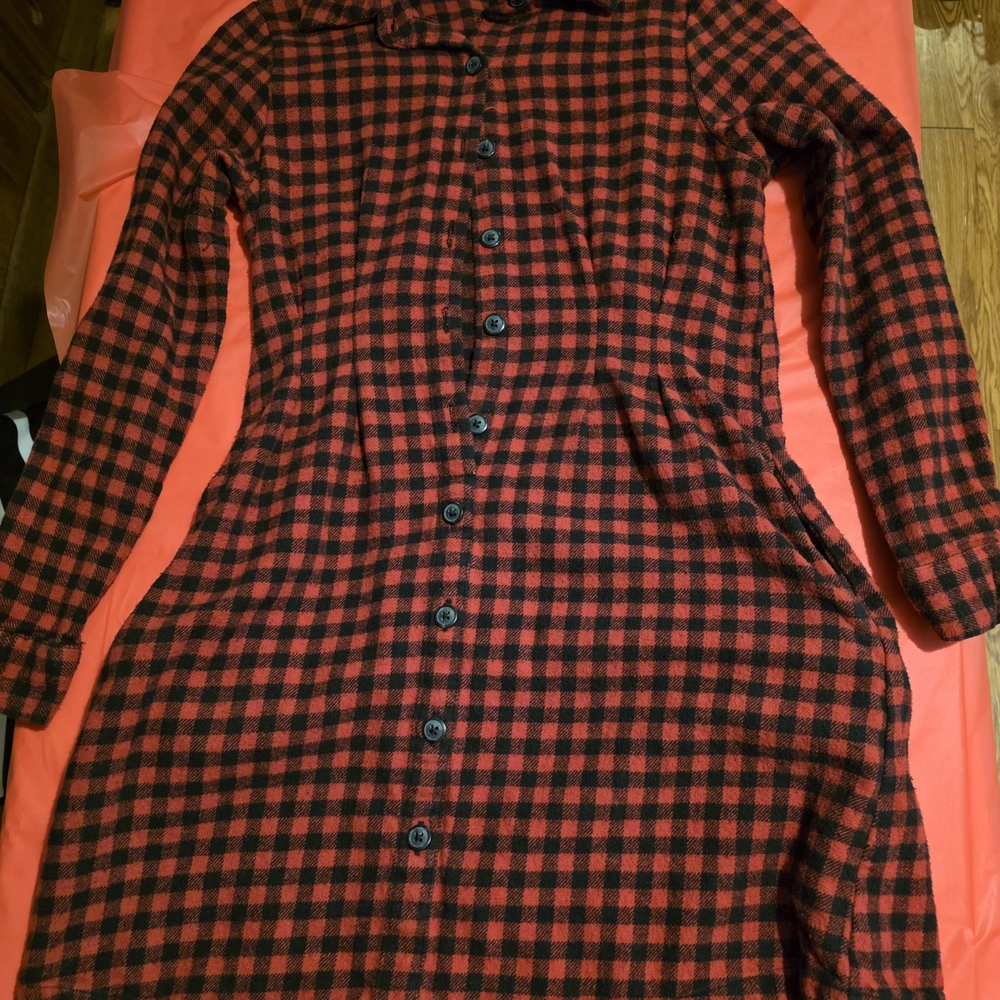 Cato Red and Black Checkered Shirt Dress Medium